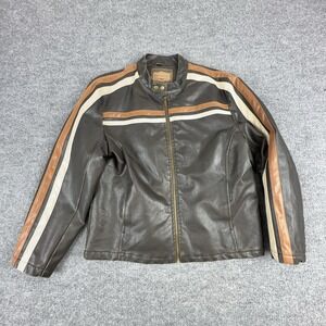 Arizona Jean Company Jacket Womens Large Brown Faux Leather Stripe Moto Zip